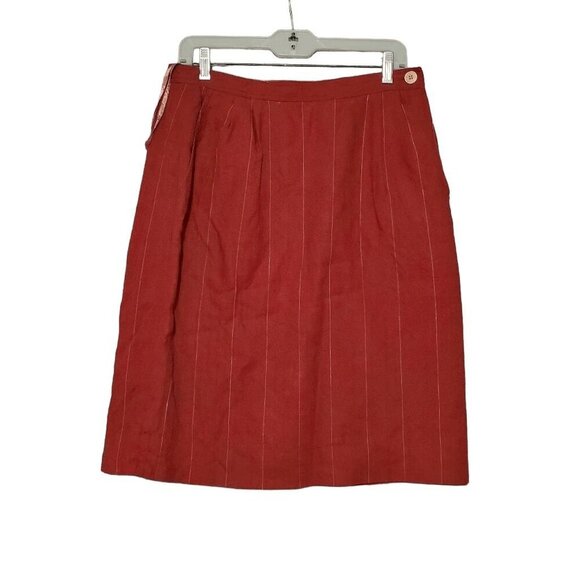 VTG Christian Dior SEPARATES Women's Pinstripe 100% Linen Pencil Skirt 14 - Picture 1 of 7